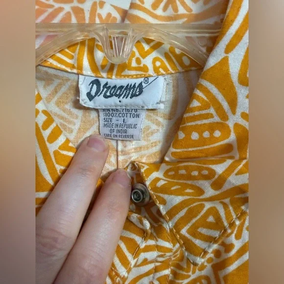 NWT Dreams Vintage 80s Cotton Romper Yellow Abstract Print Size Large L - Picture 2 of 6